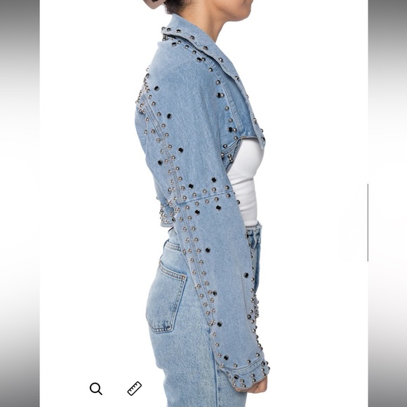 New Azalea Wang Alex Denim Draped Studded Jacket - Picture 2 of 8